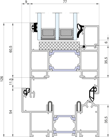 Aluprof MB-86 FoldLine HD – Schieberahmen 54 mm · Schiebeflügel 60,5 mm