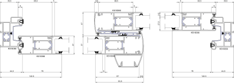 Aluprof MB-Slide – Schema A · Horizontalschnitt · Schieberahmen 44,5 mm · Schiebeflügel 87 mm
