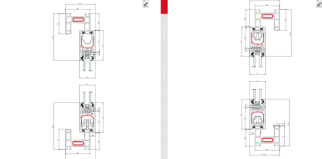 Easy Slide – Schema A - Senkrechter Schnitt · Rahmen 50 mm · Flügel 72 mm