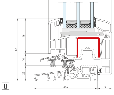 Gealan S 9000 – Alu-Schwelle 20 mm · Flügel 74 mm